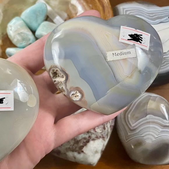 Medium 1 puffy flower agate heart - Picture 2 of 8